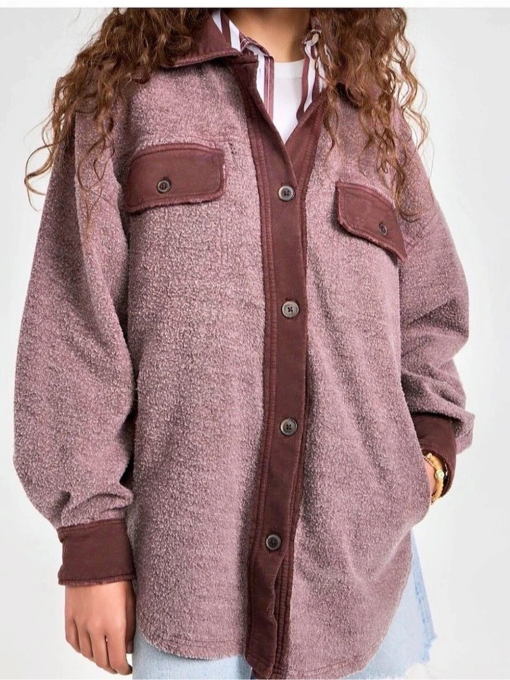 Free People women's button-down shirt, size M, Ruby style (purple mix), perfect